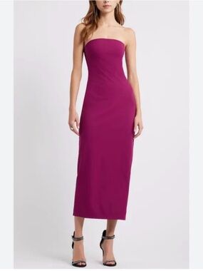 See You Monday Strapless Midi Dress in Fuchsia